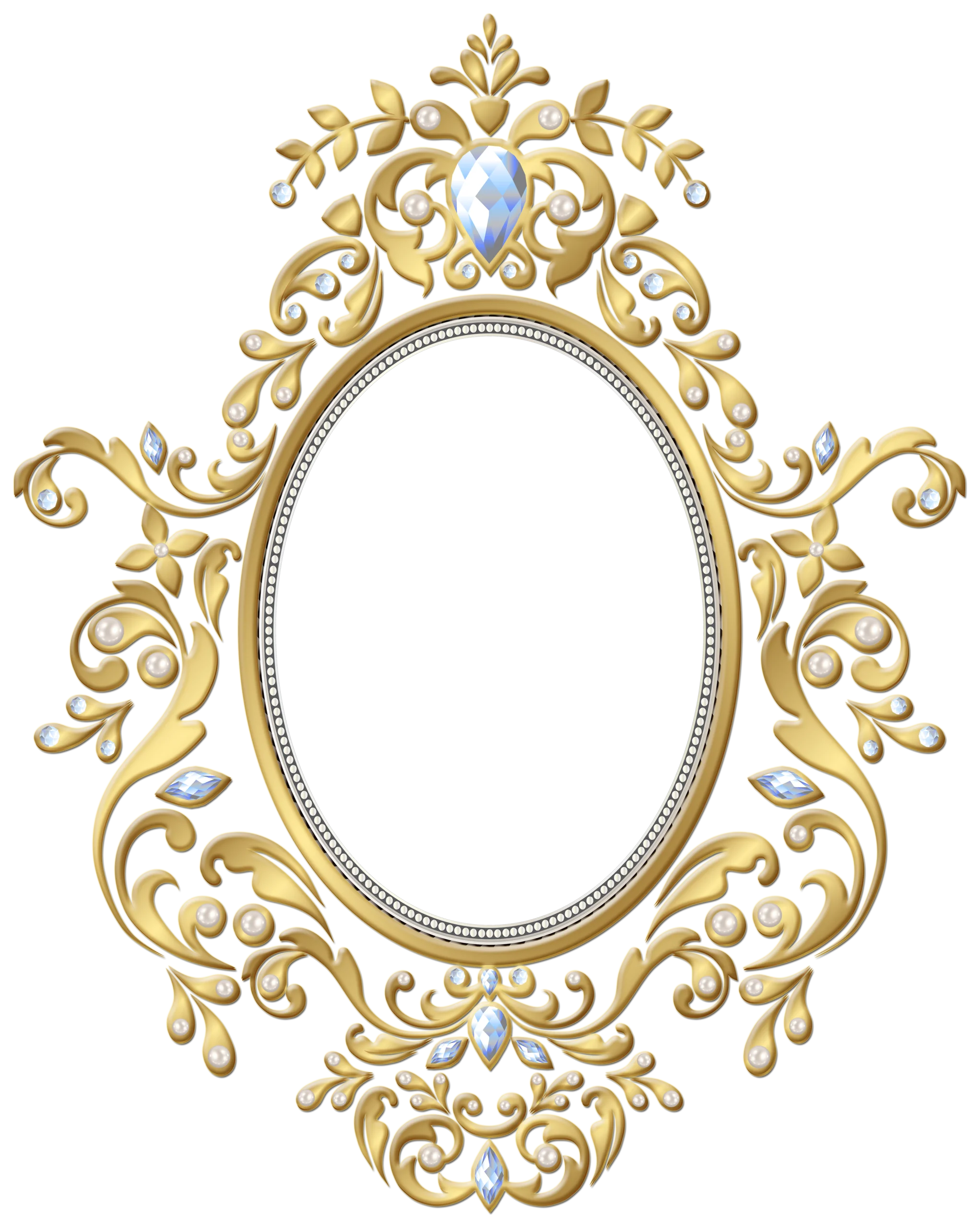 Elegant Golden Ornate Vintage Mirror Frame Clipart with Intricate Baroque Design