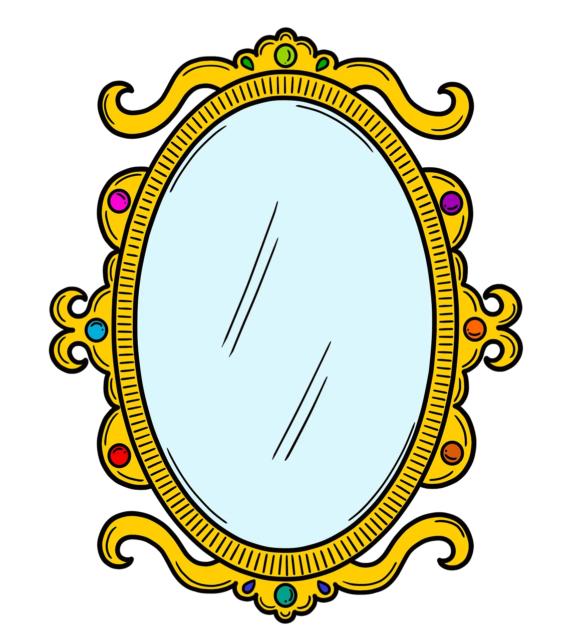 Elegant Ornate Golden Framed Vintage Mirror Clipart with Decorative Scrollwork