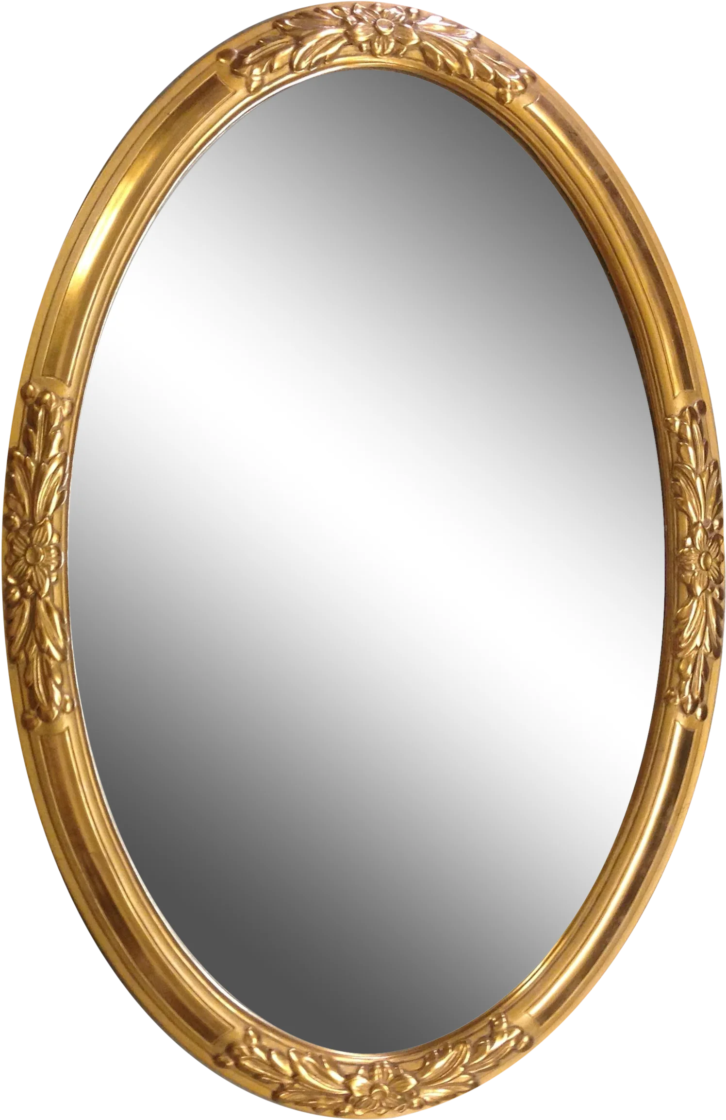 Elegant Ornate Golden Oval Mirror Clipart with Decorative Carved Frame
