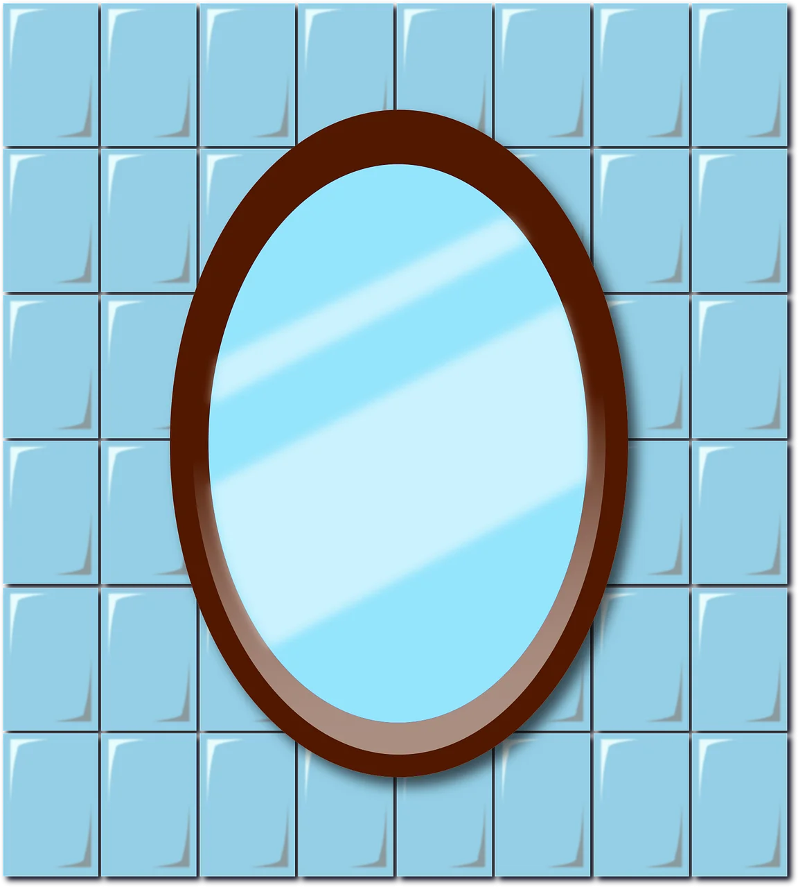 Elegant Oval Mirror Clipart with Wooden Frame on Soft Blue Tiled Background