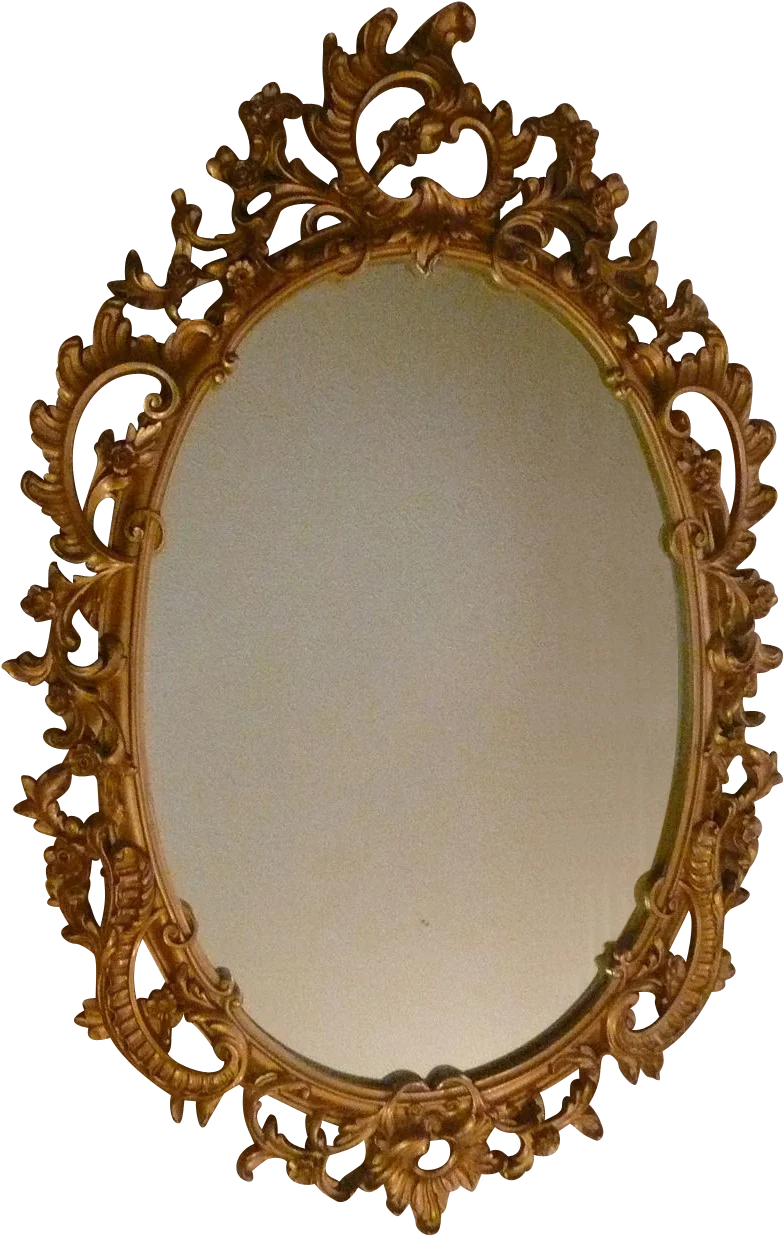 Elegant Vintage Ornate Golden Oval Mirror Clipart with Intricate Baroque Framing