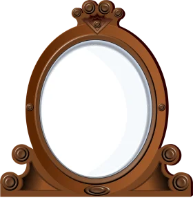Elegant Wooden Framed Antique Style Oval Mirror Clipart with Decorative Scrollwork