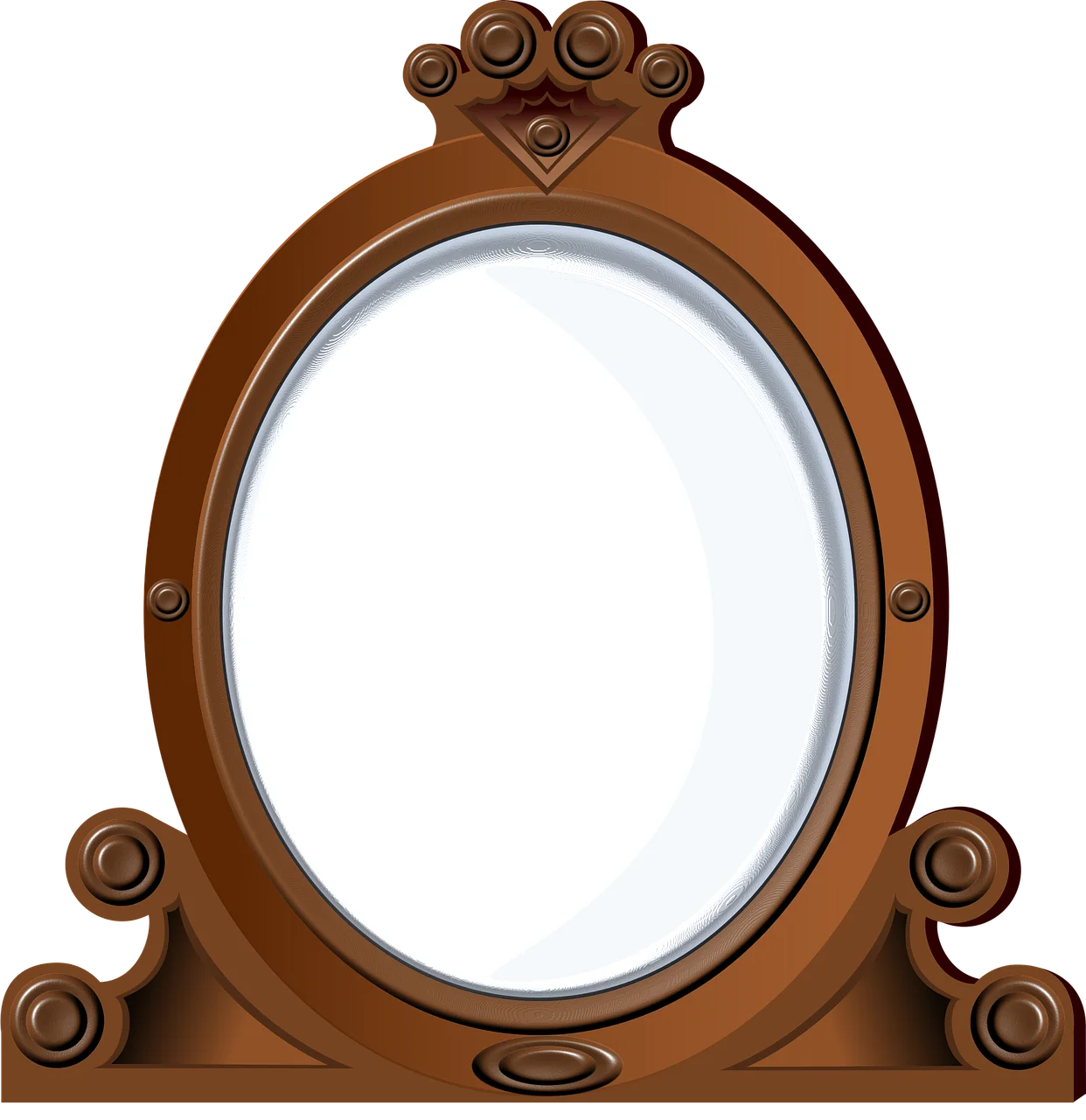 Elegant Wooden Framed Antique Style Oval Mirror Clipart with Decorative Scrollwork