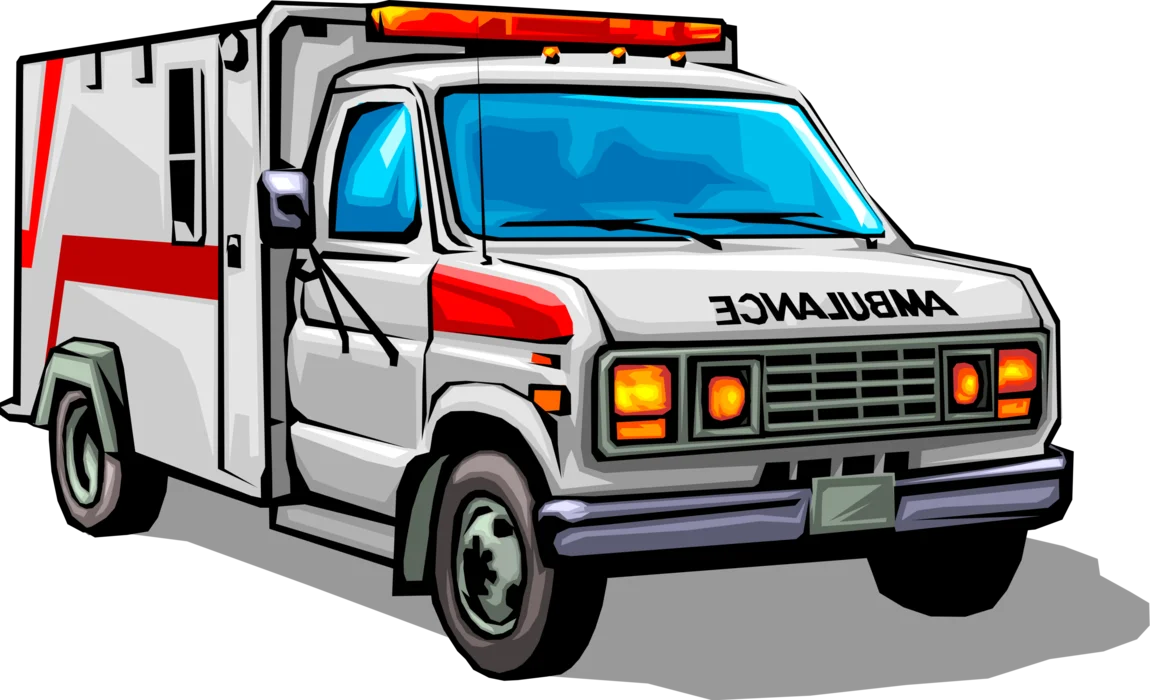Emergency Medical Services Classic Ambulance Vehicle Detailed Clipart Illustration