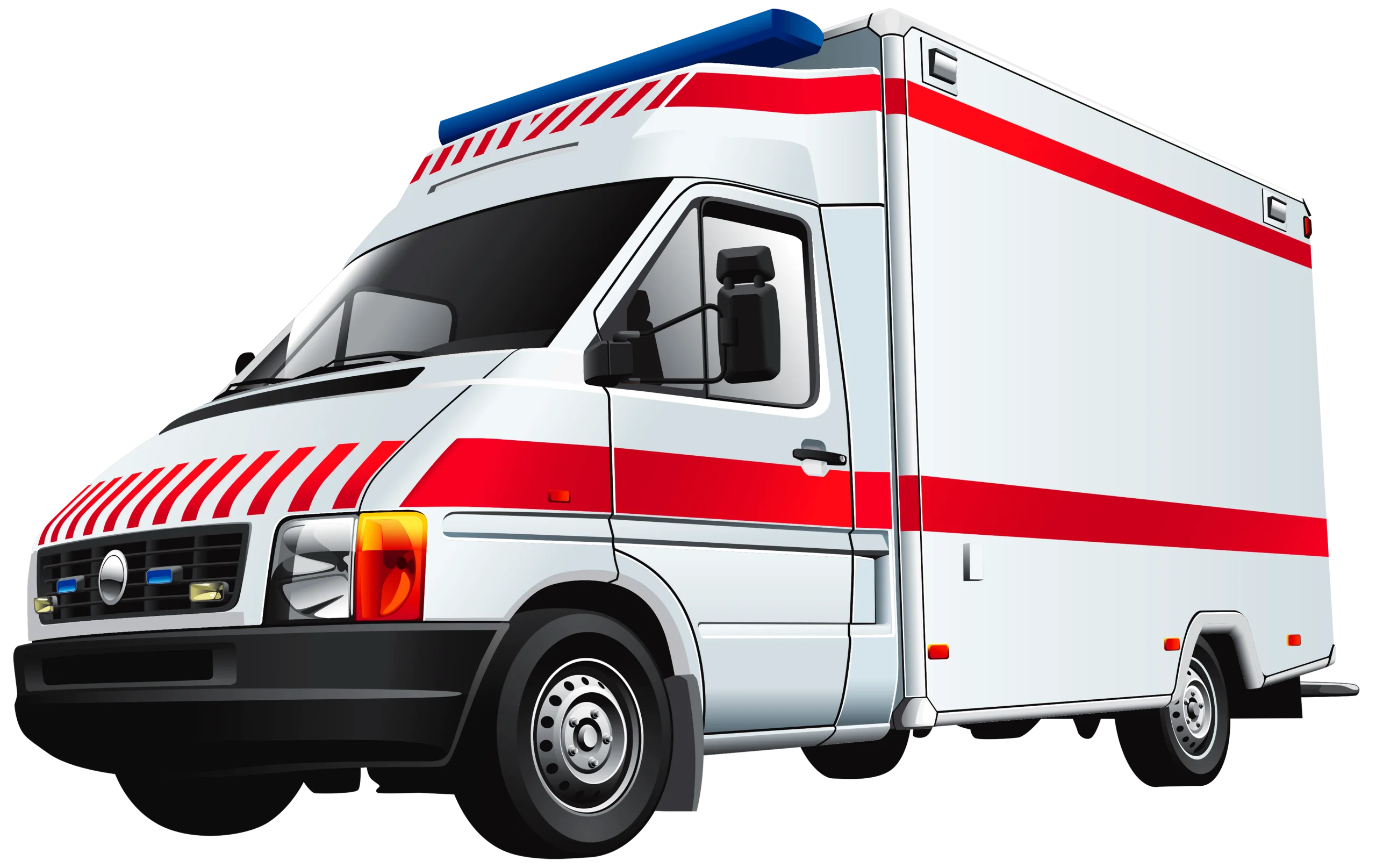 Emergency Medical Services White and Red Ambulance Clipart Illustration