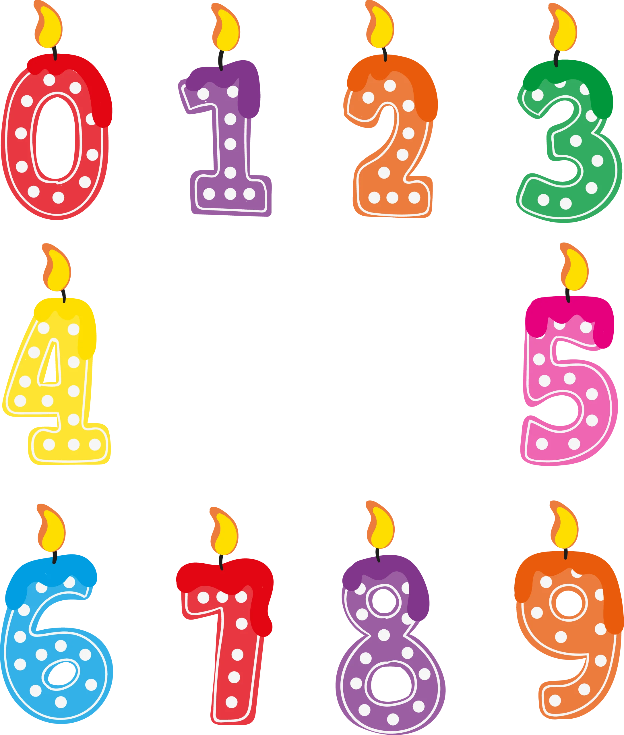 Festive Birthday Candle Numbers Clipart: Colorful Mathematical Symbols Celebration