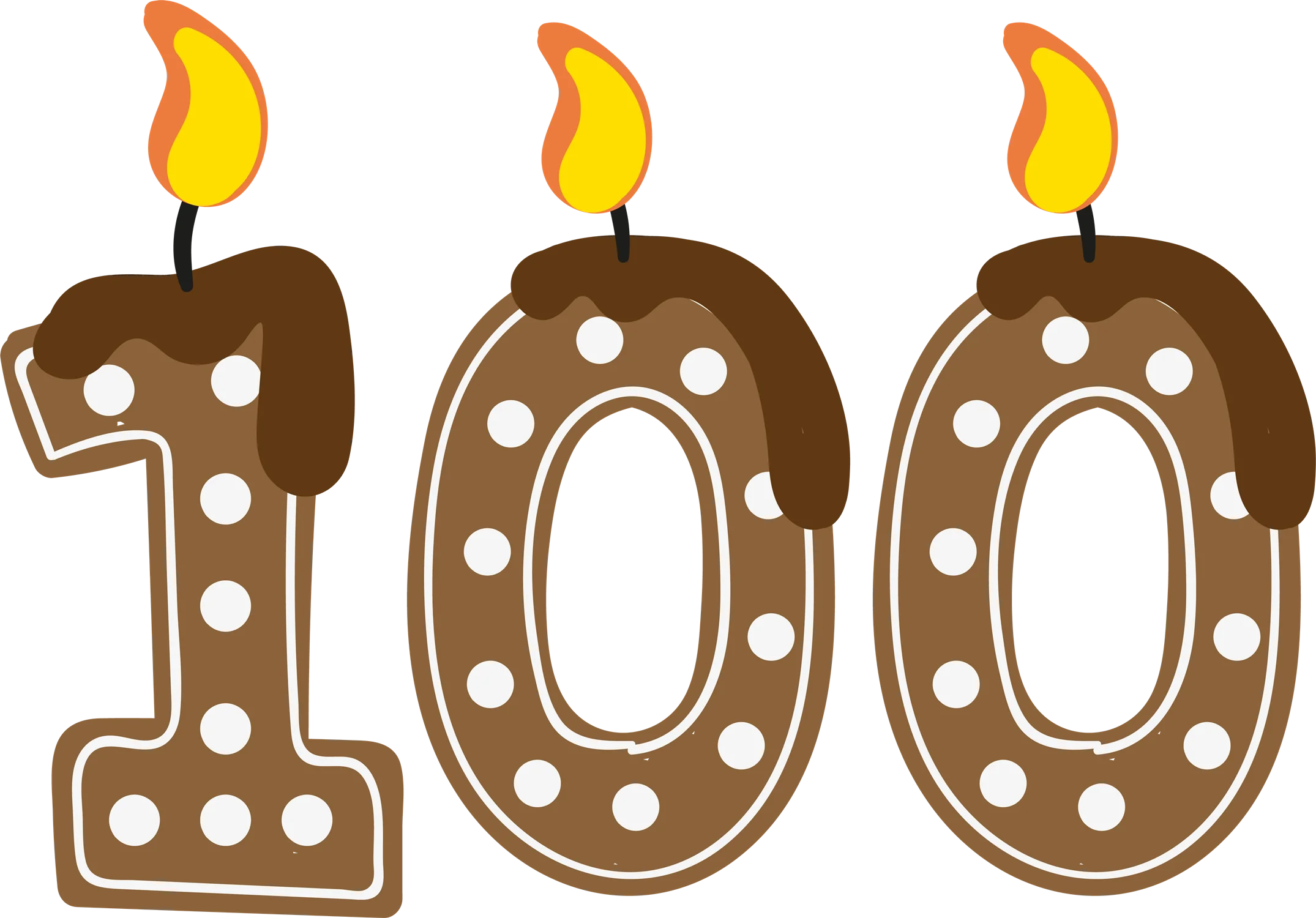 Festive Brown Numbered 100 Birthday Candle Clipart Design with Warm Glow