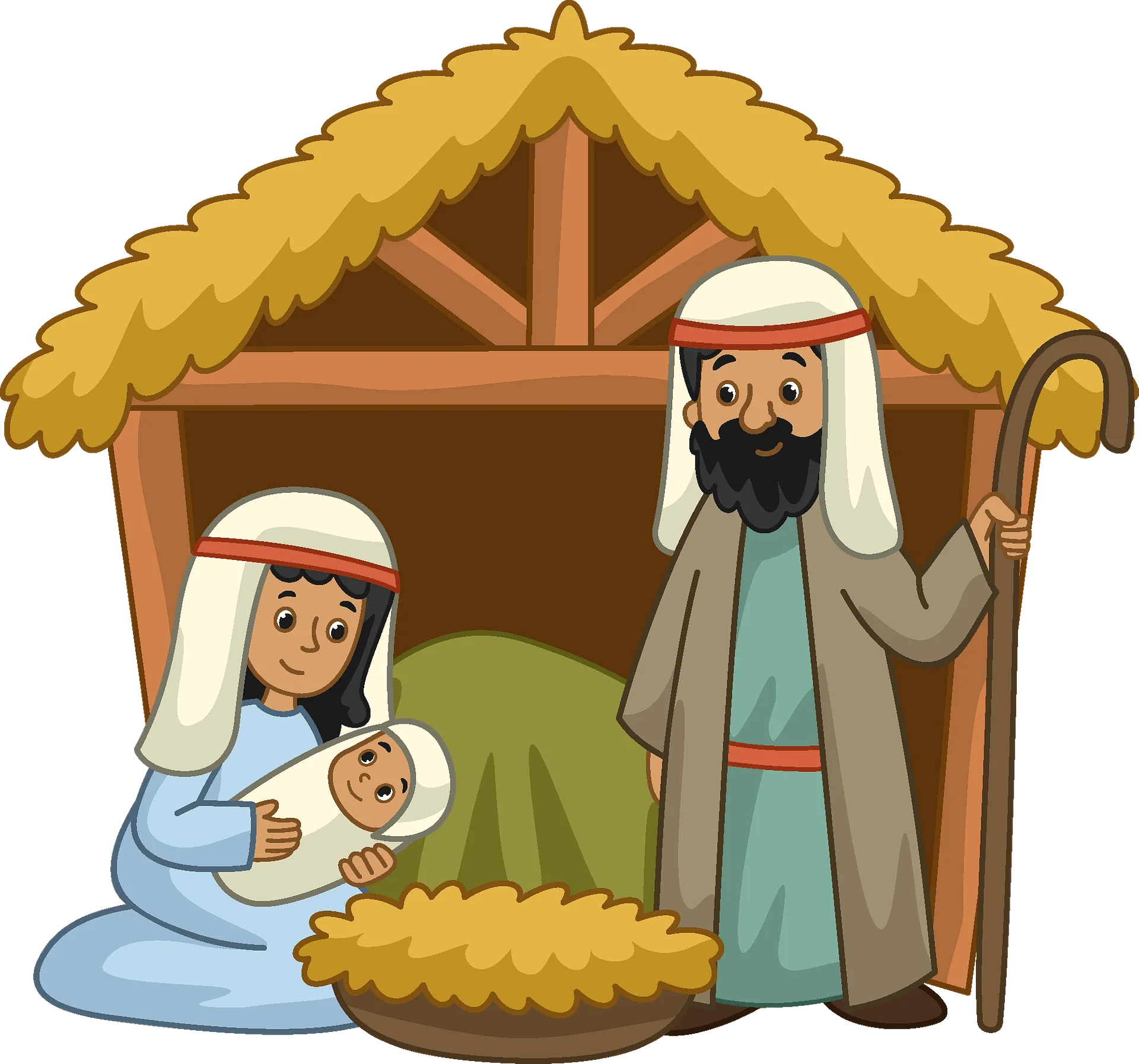 Heartwarming Christmas Nativity Scene Clipart with Holy Family in Humble Stable