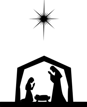 Minimalist Black and White Christmas Nativity Scene Clipart Silhouette