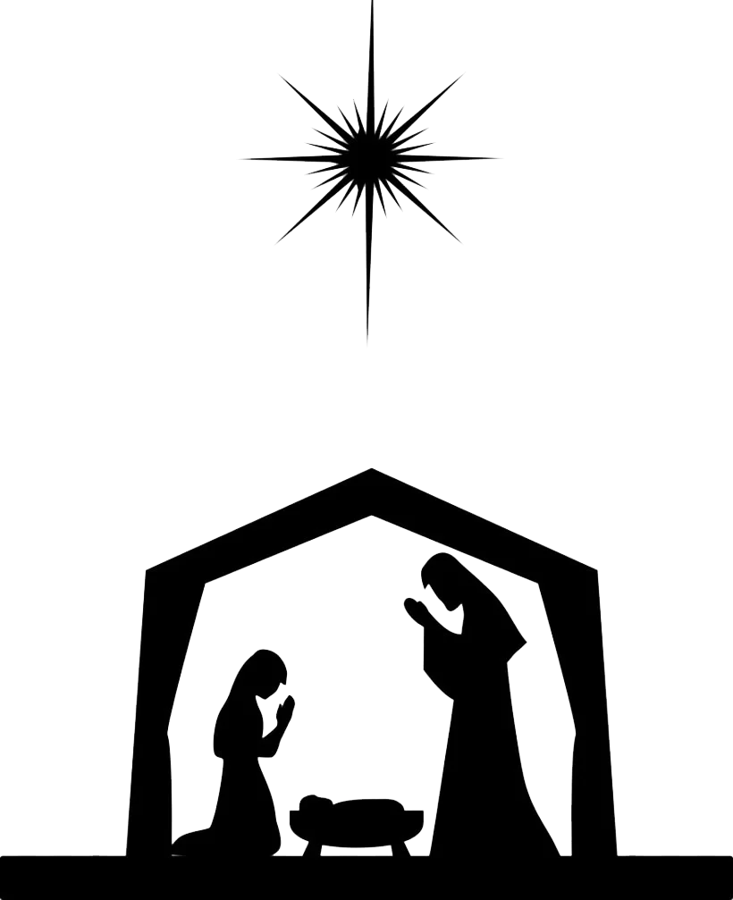 Minimalist Black and White Christmas Nativity Scene Clipart Silhouette