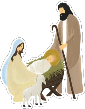 Minimalist Christmas Nativity Scene Clipart with Holy Family and Gentle Lamb