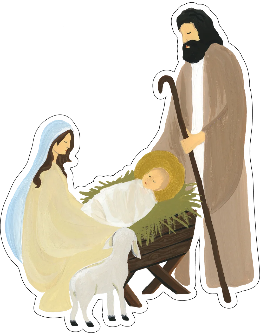Minimalist Christmas Nativity Scene Clipart with Holy Family and Gentle Lamb