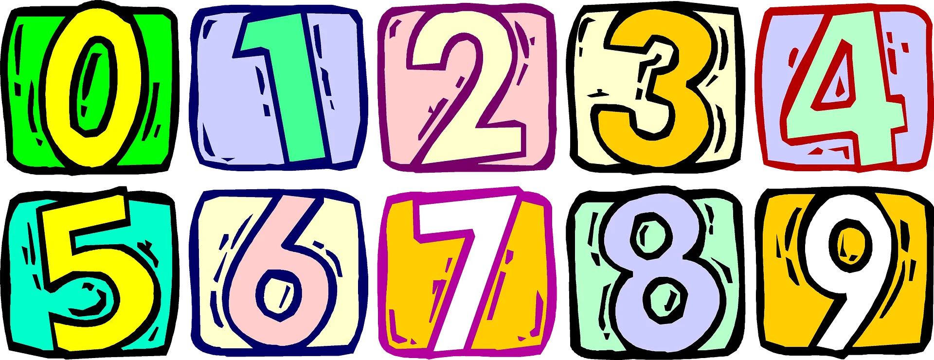 Playful Colorful Number Clipart: Cheerful Mathematical Symbols in Bright Squares