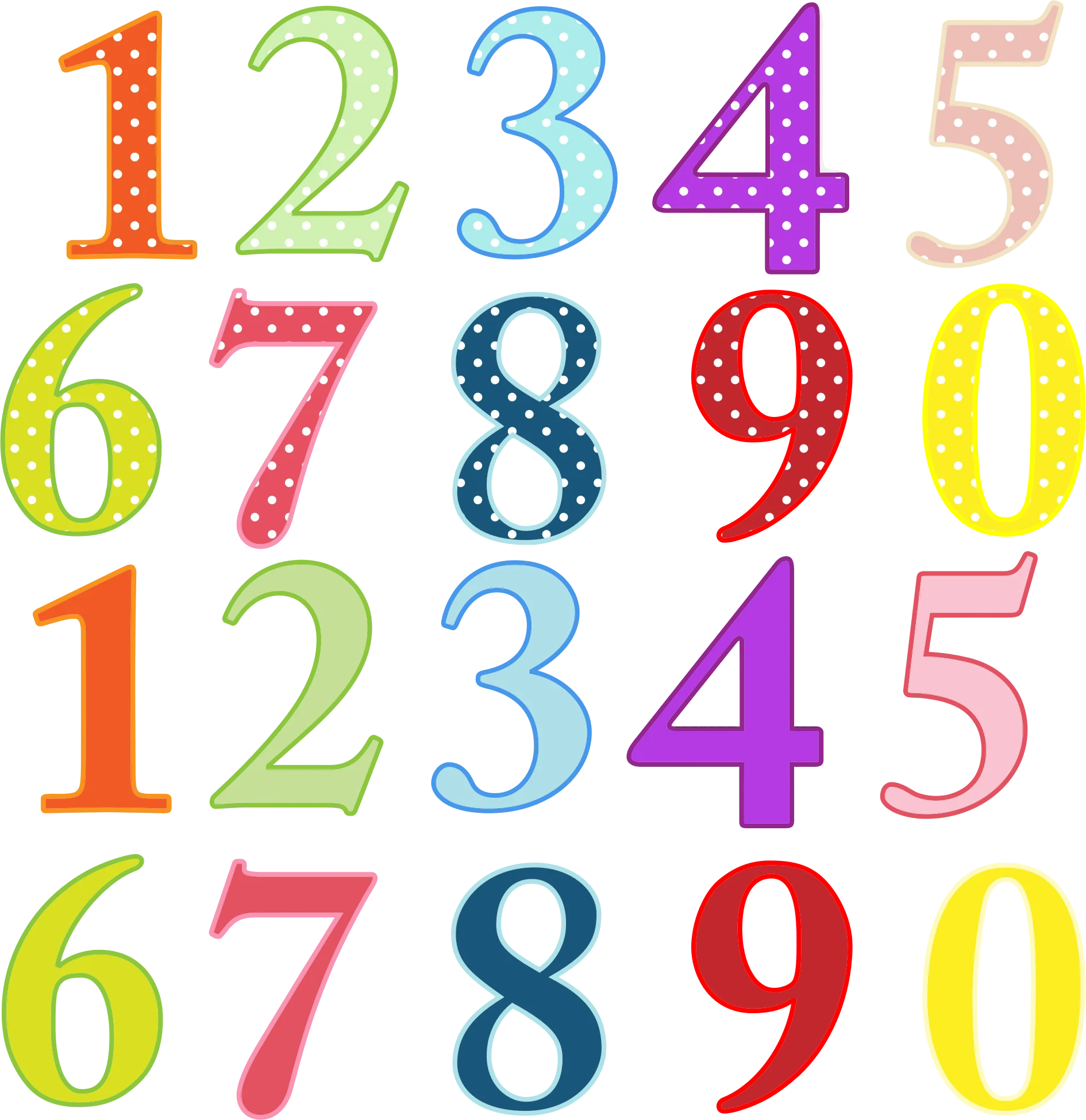 Playful Polka Dot Numbers Clipart - Colorful Mathematical Typography Design