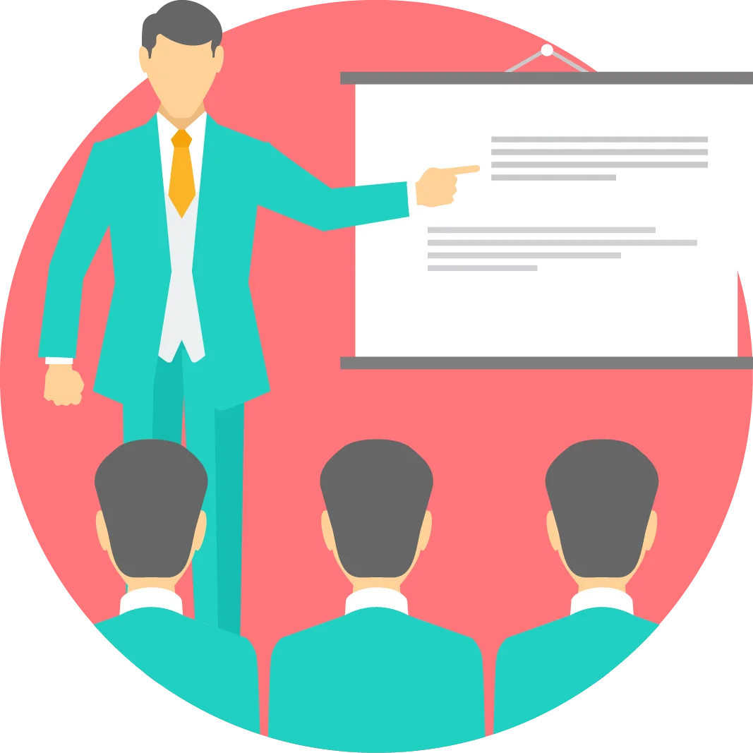 Professional Business Presentation Clipart with Presenter and Audience Silhouettes