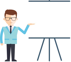 Professional Business Presenter Clipart with Presentation Board and Gesturing Stance