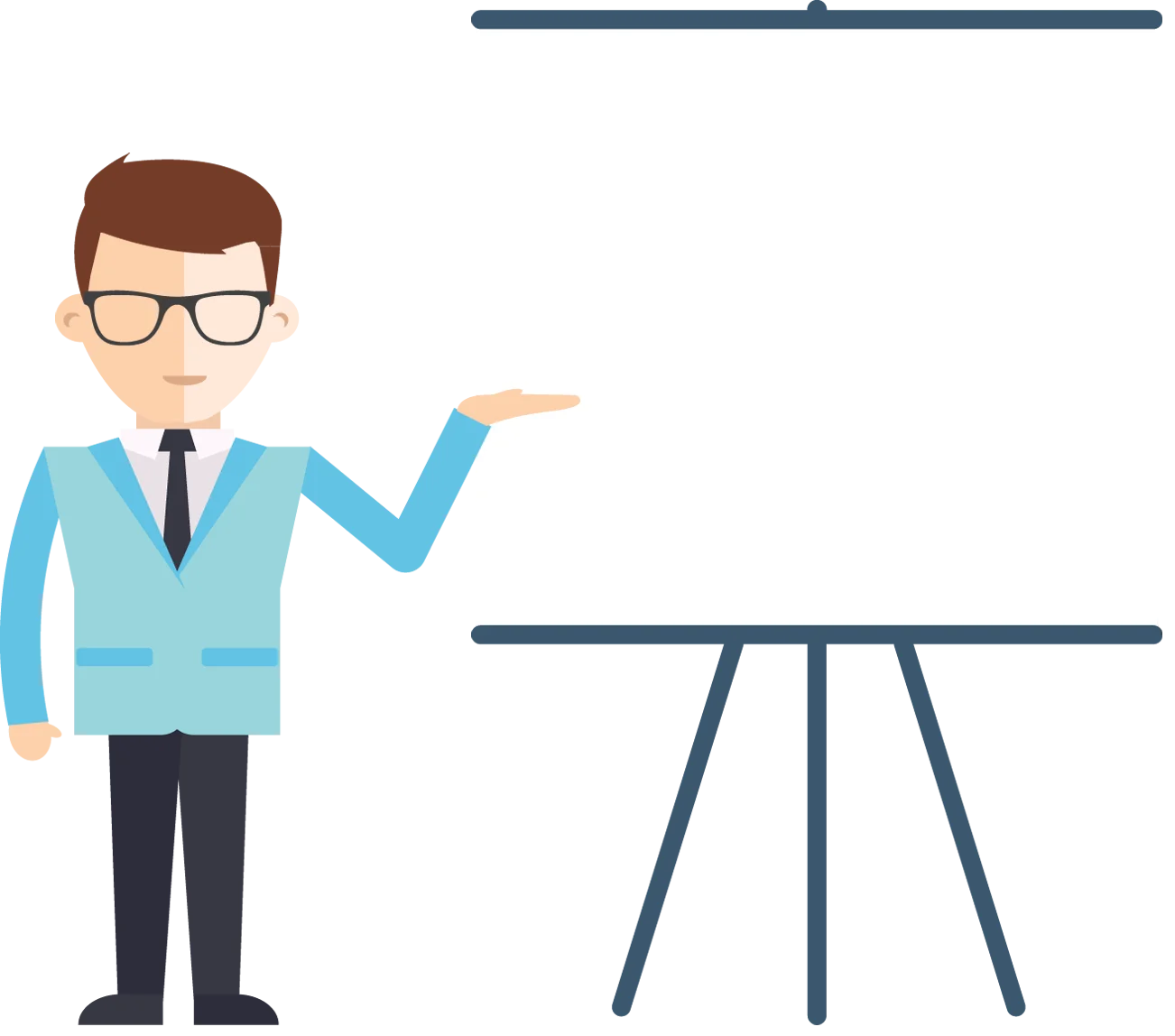 Professional Business Presenter Clipart with Presentation Board and Gesturing Stance