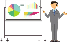 Professional Business Presenter Demonstrating Analytics and Pie Chart Clipart Visualization