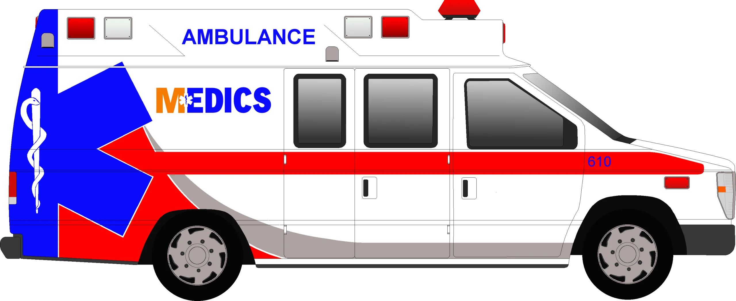 Professional Emergency Medical Services Ambulance Vehicle Detailed Clipart Illustration