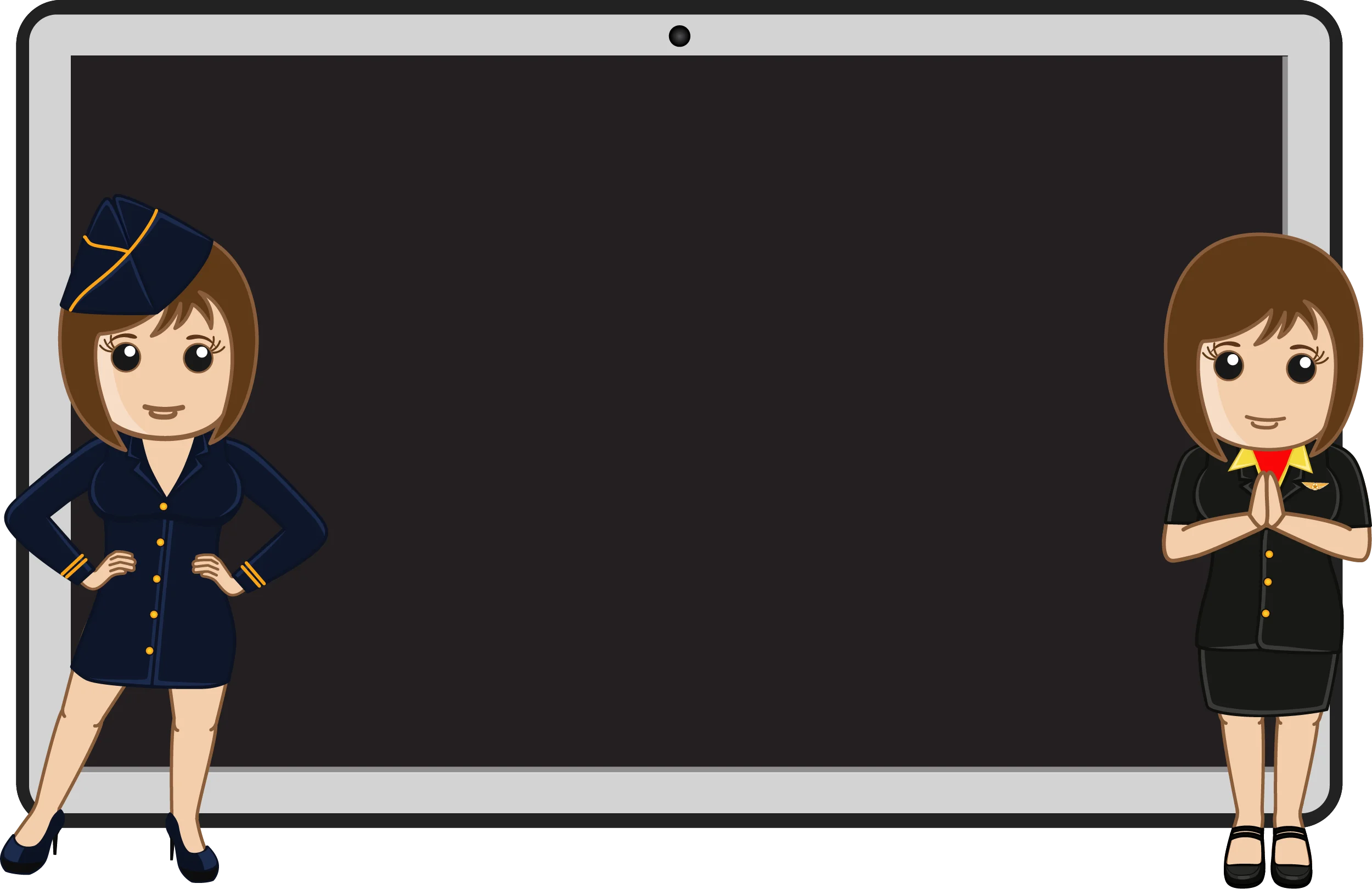 Professional Flight Attendant Presentation Clipart with Black Background Graphic