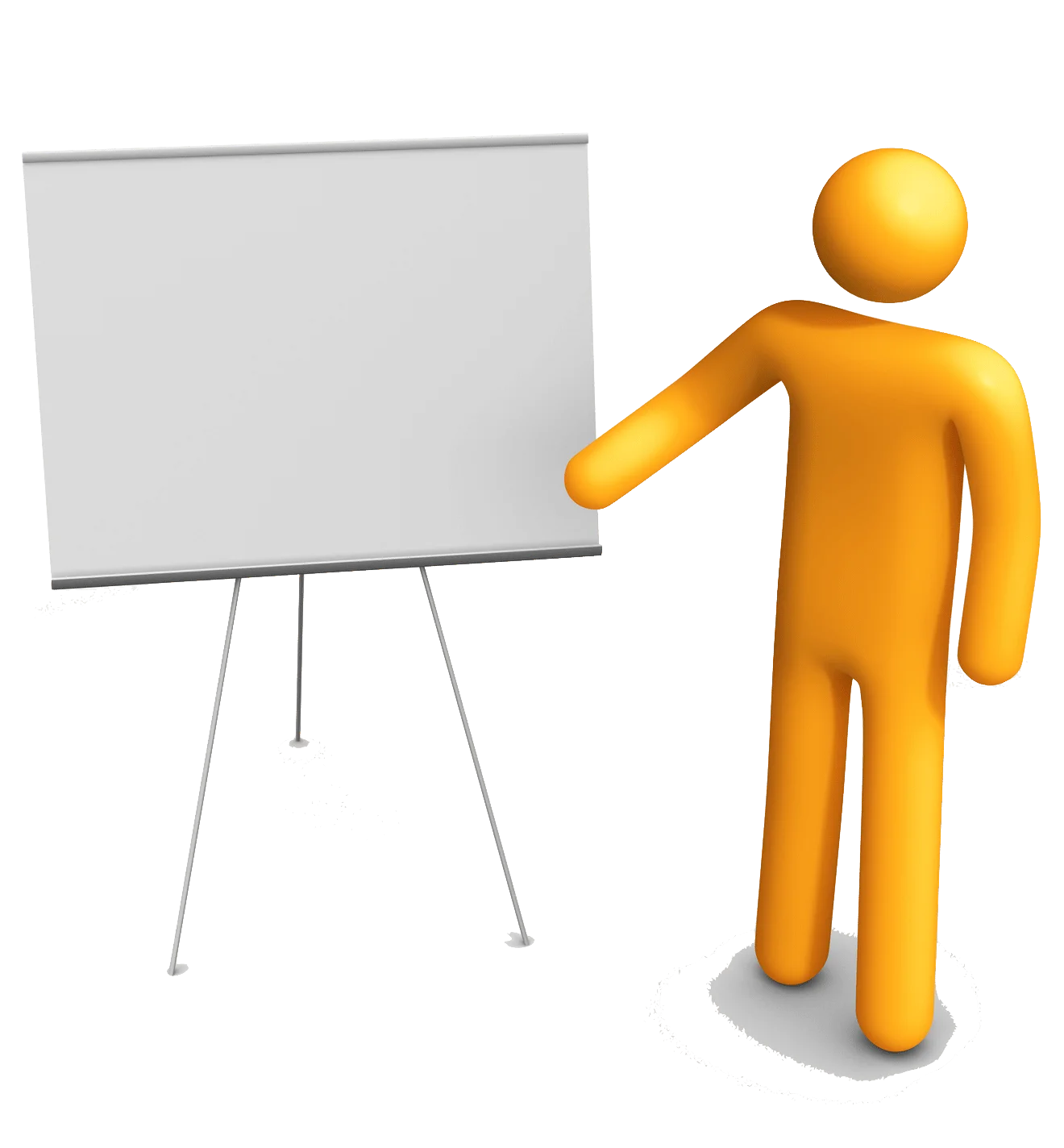 Professional Yellow Stick Figure Presenting on Blank Whiteboard Clipart Illustration