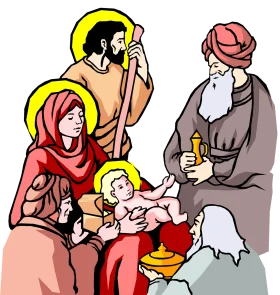 Serene Christmas Nativity Scene Clipart Depicting Holy Family and Wise Men