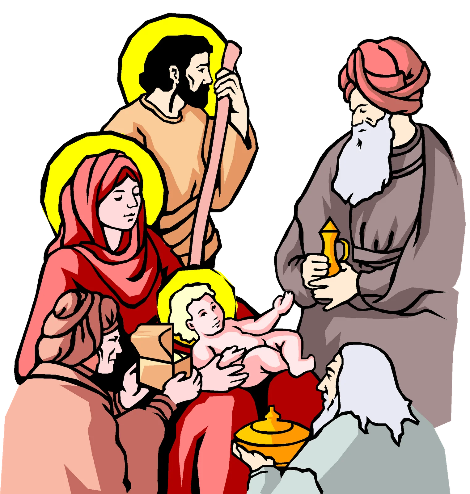 Serene Christmas Nativity Scene Clipart Depicting Holy Family and Wise Men