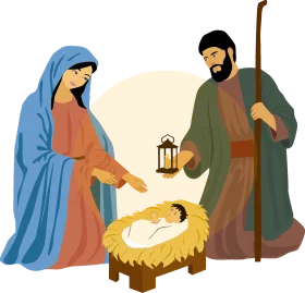 Serene Christmas Nativity Scene Clipart Depicting Holy Family's Tender Moment