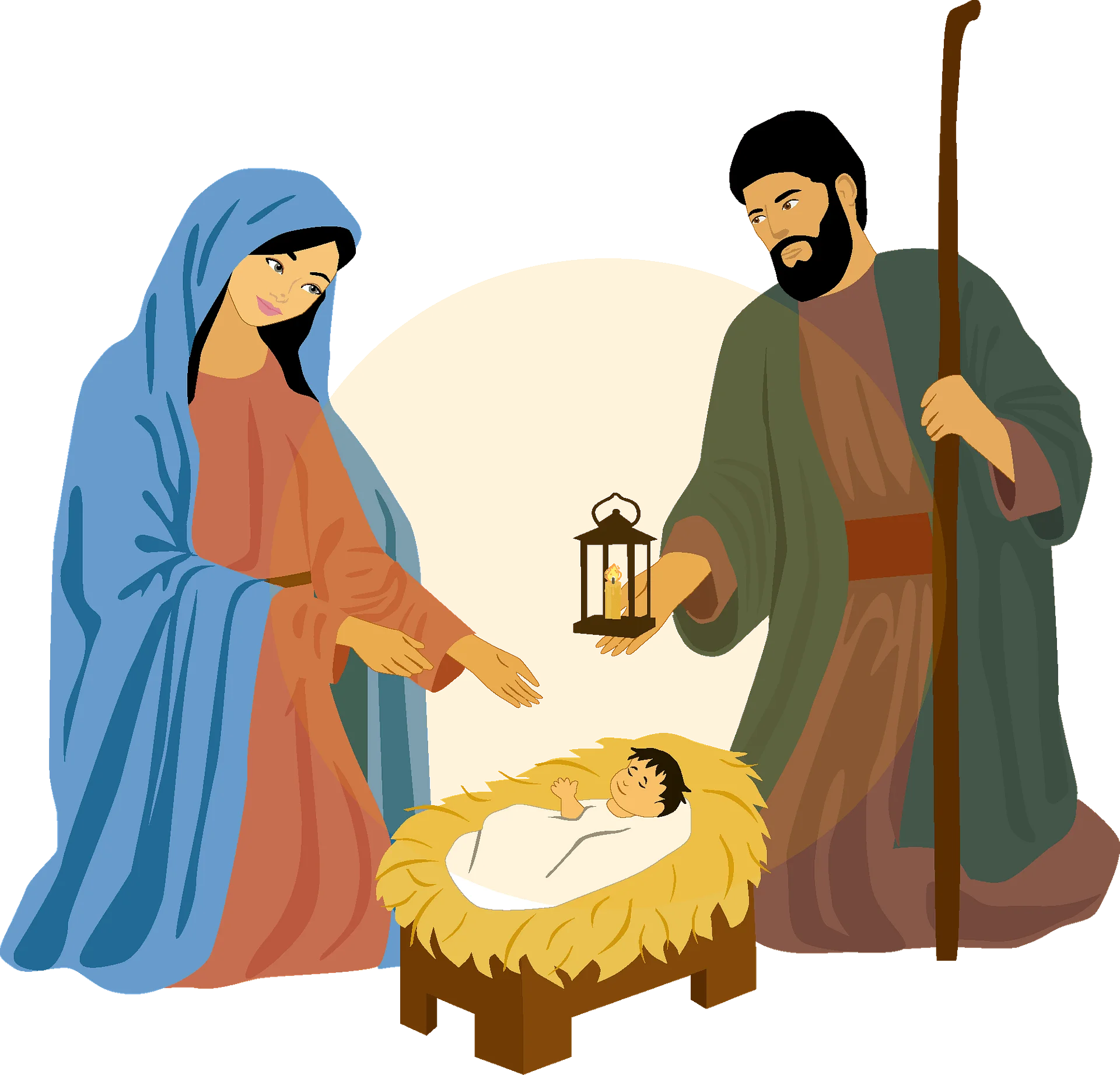 Serene Christmas Nativity Scene Clipart Depicting Holy Family's Tender Moment