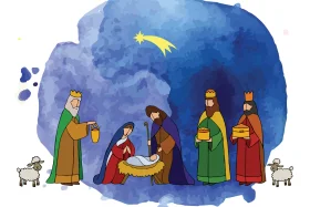 Serene Christmas Nativity Scene Clipart with Soft Watercolor Background