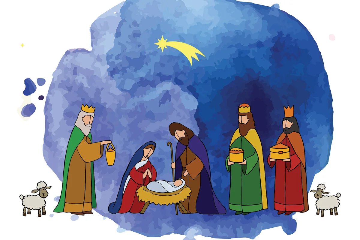 Serene Christmas Nativity Scene Clipart with Soft Watercolor Background