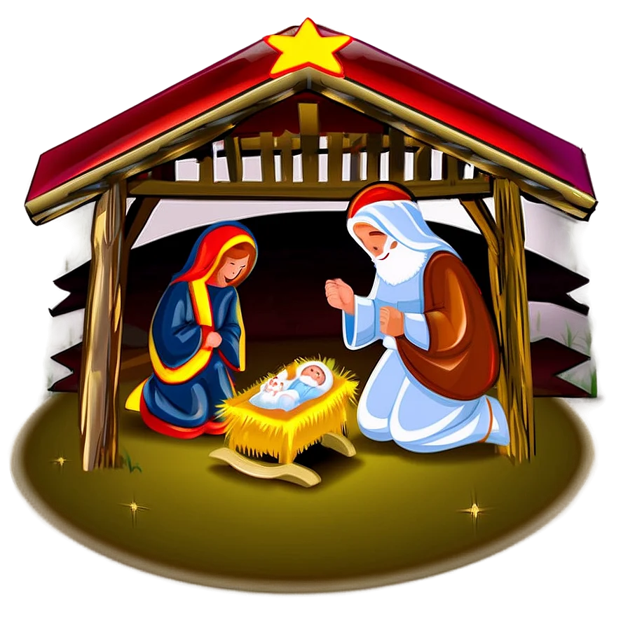 Serene Christmas Nativity Scene Clipart with Warm Luminous Colors
