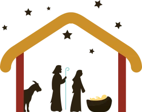 Serene Christmas Nativity Scene Silhouette Clipart with Gentle Starlight