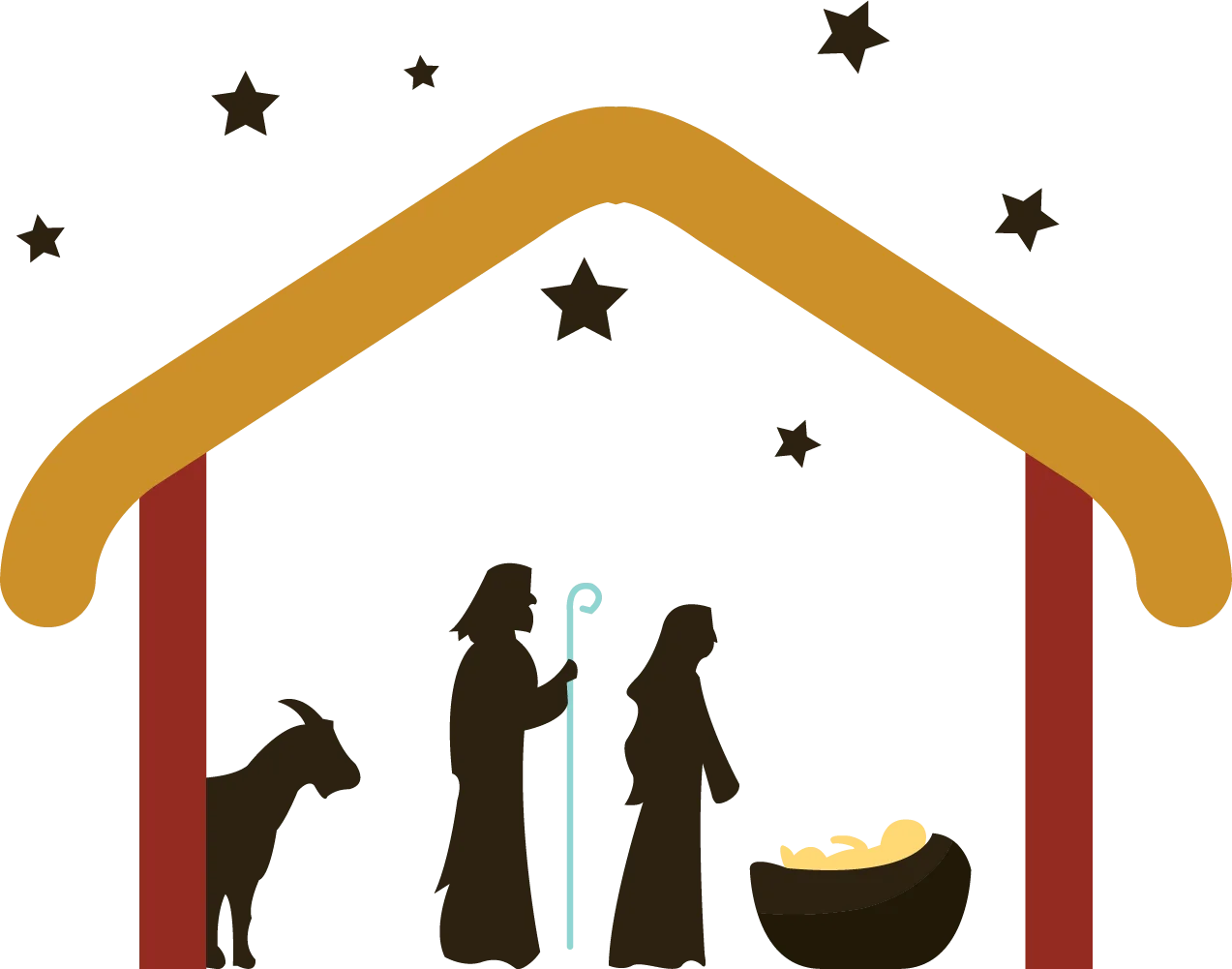 Serene Christmas Nativity Scene Silhouette Clipart with Gentle Starlight