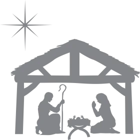 Serene Monochrome Christmas Nativity Scene Silhouette Clipart Design