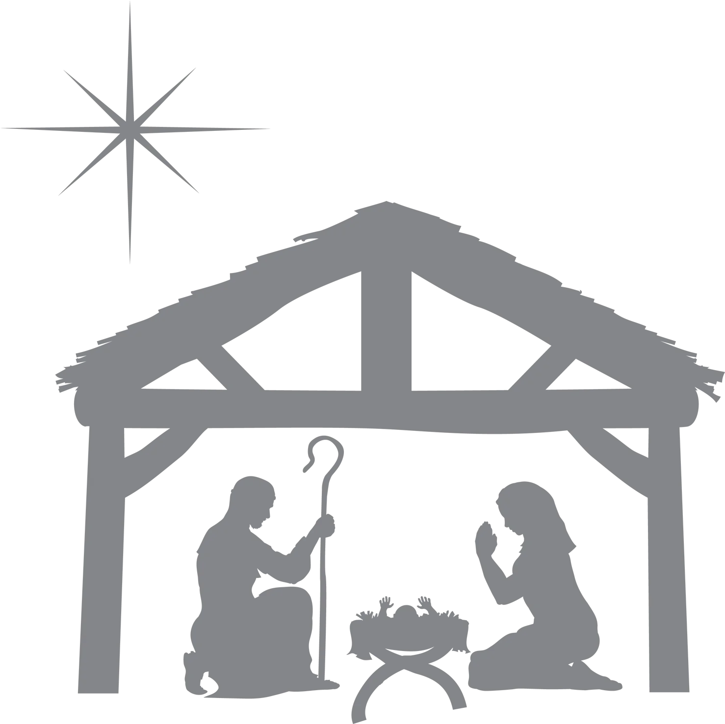 Serene Monochrome Christmas Nativity Scene Silhouette Clipart Design