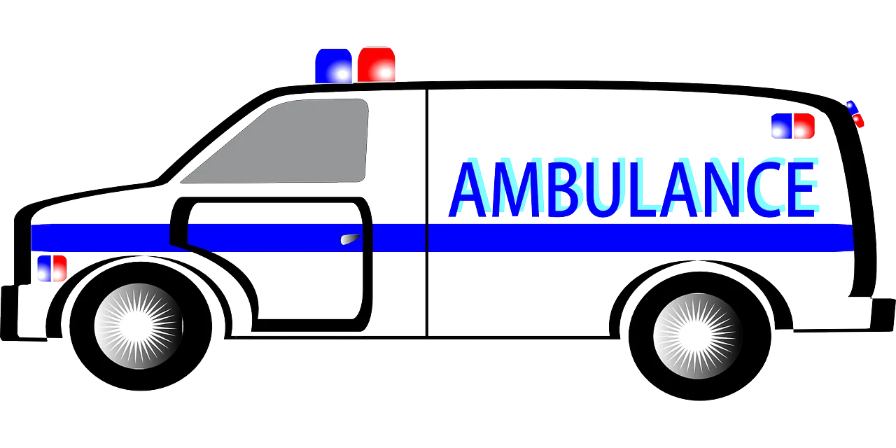 Simplified Emergency Medical Services Vehicle Clipart Design with Bold Blue Lettering