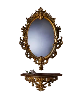 Vintage Ornate Golden Baroque-Style Wall Mirror Clipart with Decorative Console