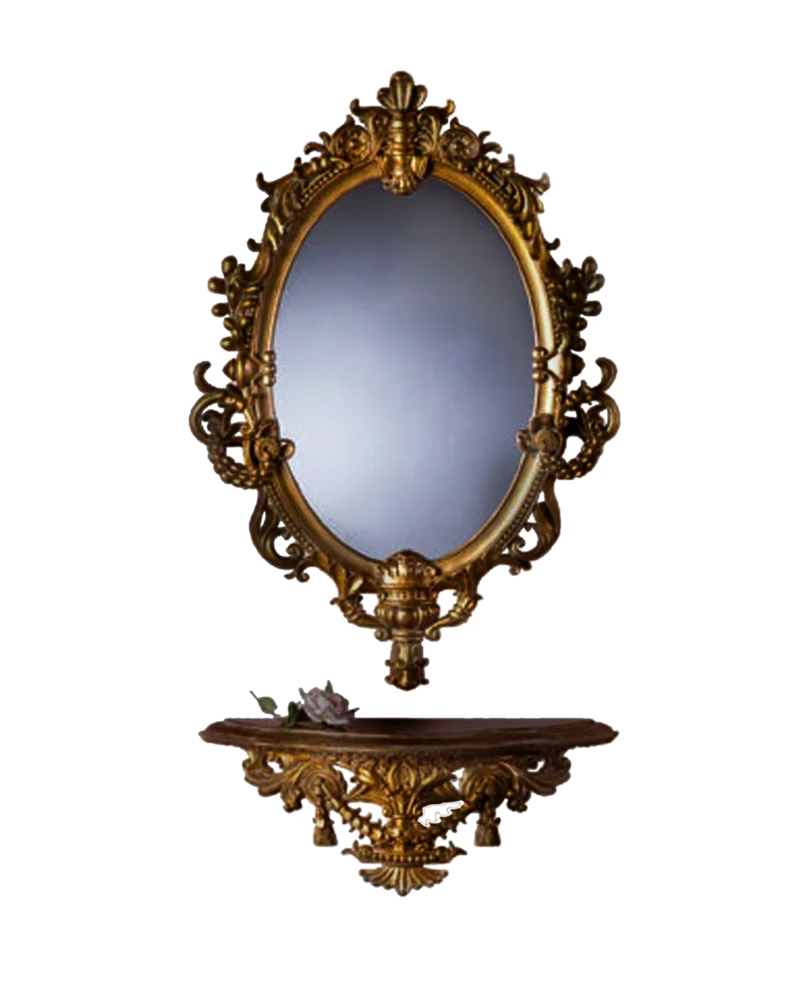 Vintage Ornate Golden Baroque-Style Wall Mirror Clipart with Decorative Console