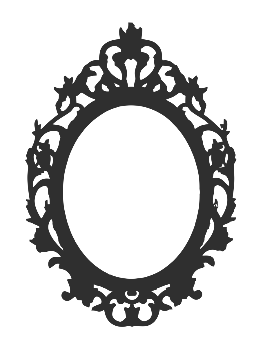 Vintage Ornate Oval Mirror Clipart with Intricate Baroque-Inspired Frame Design