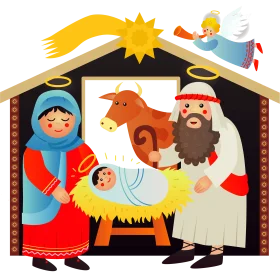 Whimsical Christmas Nativity Scene Clipart with Charming Cartoon Characters