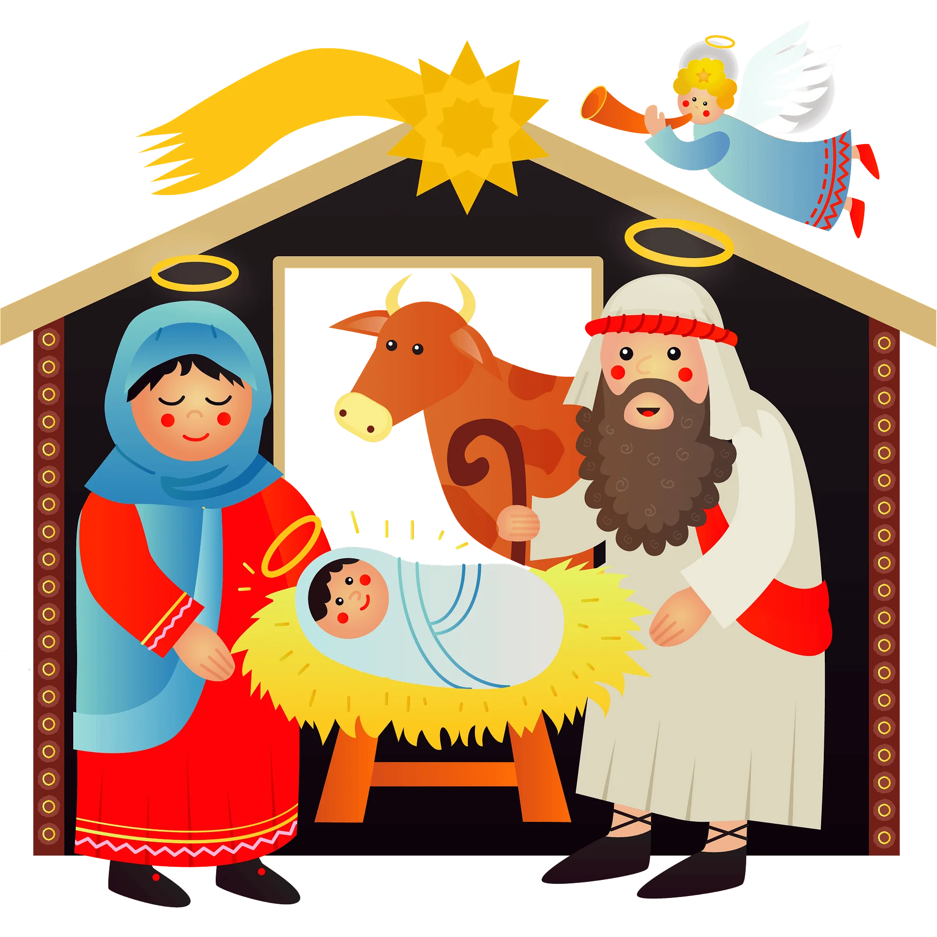 Whimsical Christmas Nativity Scene Clipart with Charming Cartoon Characters