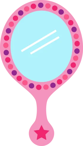 Whimsical Pink and Blue Decorative Handheld Mirror Clipart with Polka Dot Border