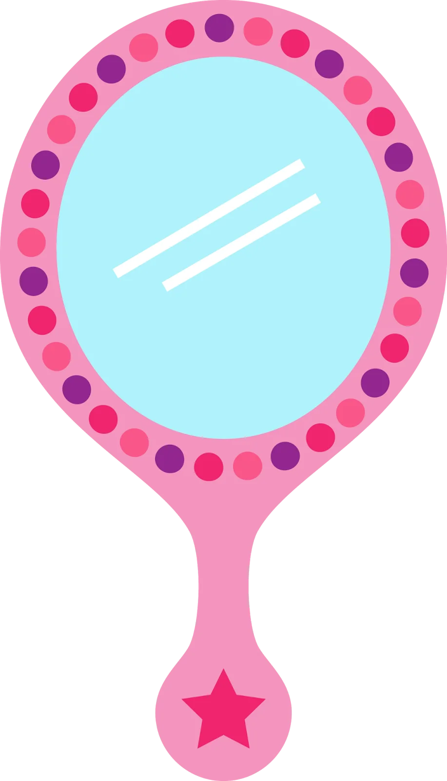 Whimsical Pink and Blue Decorative Handheld Mirror Clipart with Polka Dot Border