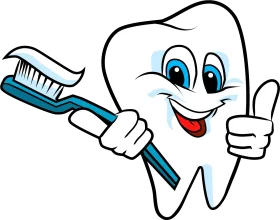 Cheerful Tooth Character Holding Toothbrush - Fun Dental Health Clipart Design