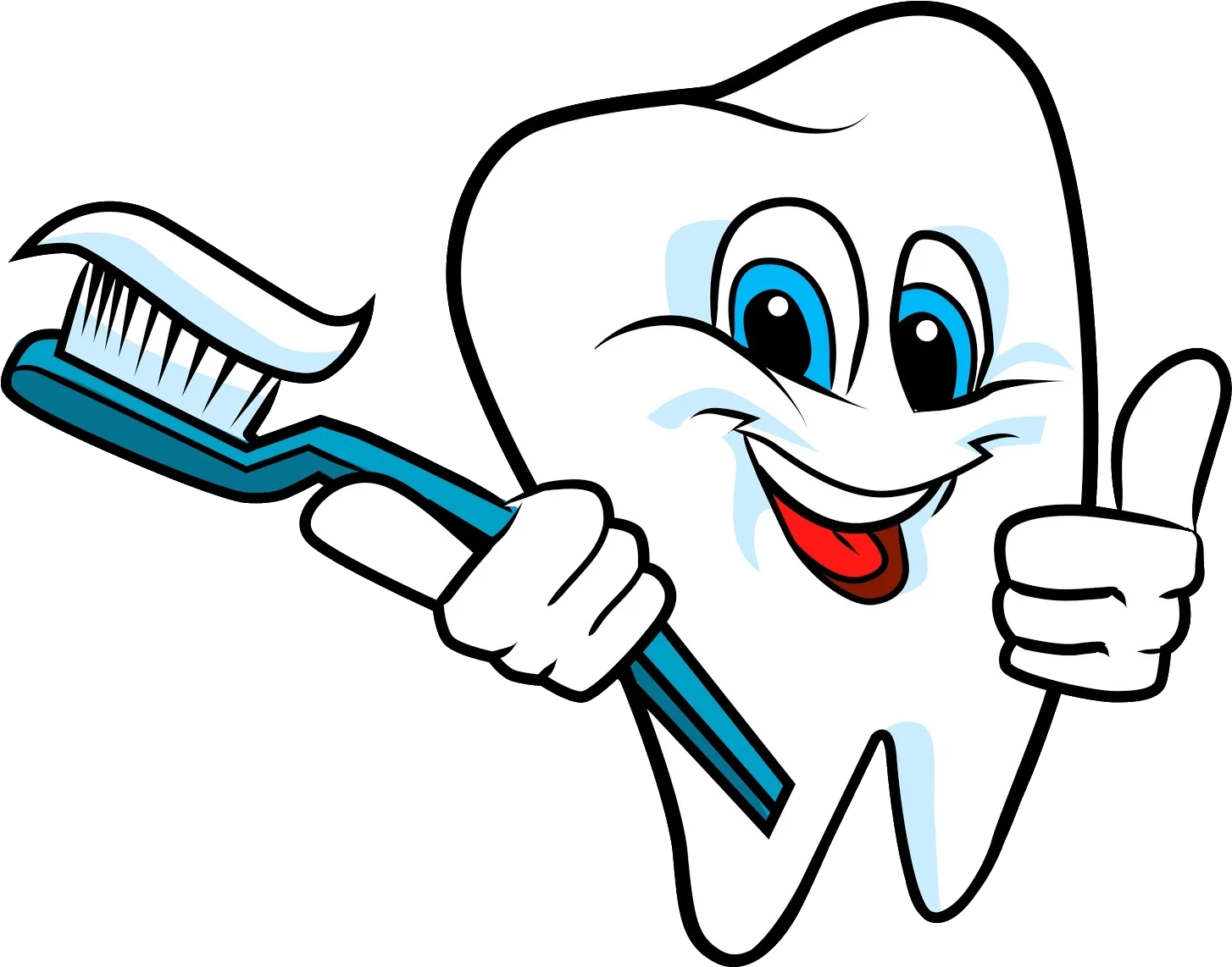 Cheerful Tooth Character Holding Toothbrush - Fun Dental Health Clipart Design