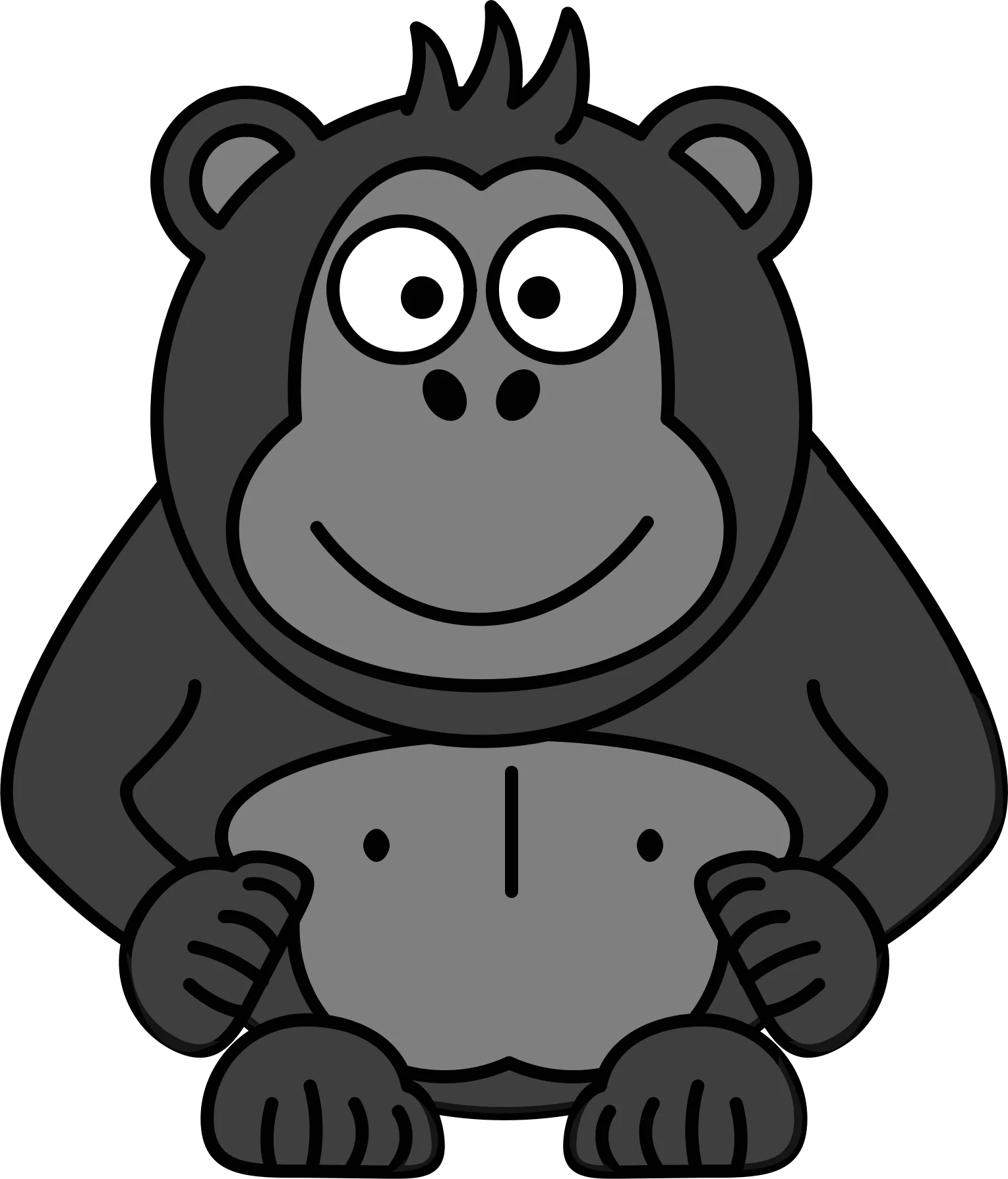 Adorable Monochrome Gorilla Cartoon Clipart: Whimsical Primate Character Design