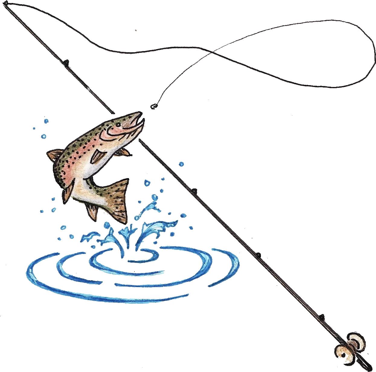 Artful Fishing Pole and Jumping Trout Clipart Design with Dynamic Water Splash