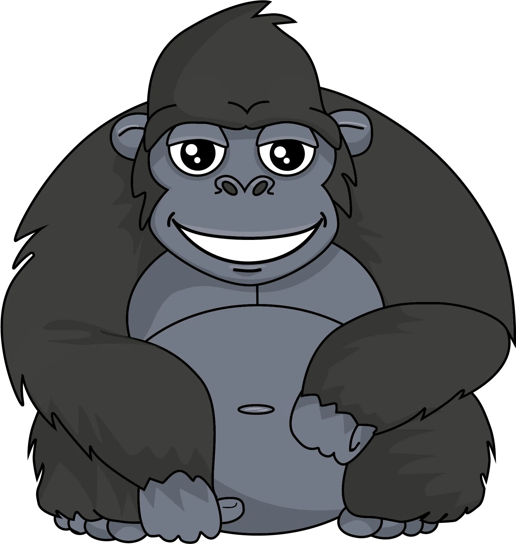 Charming Gray Gorilla Clipart: Adorable Cartoon Primate with Playful Grin