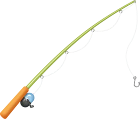 Cheerful Cartoon Fishing Pole Clipart with Playful Orange Handle and Blue Reel